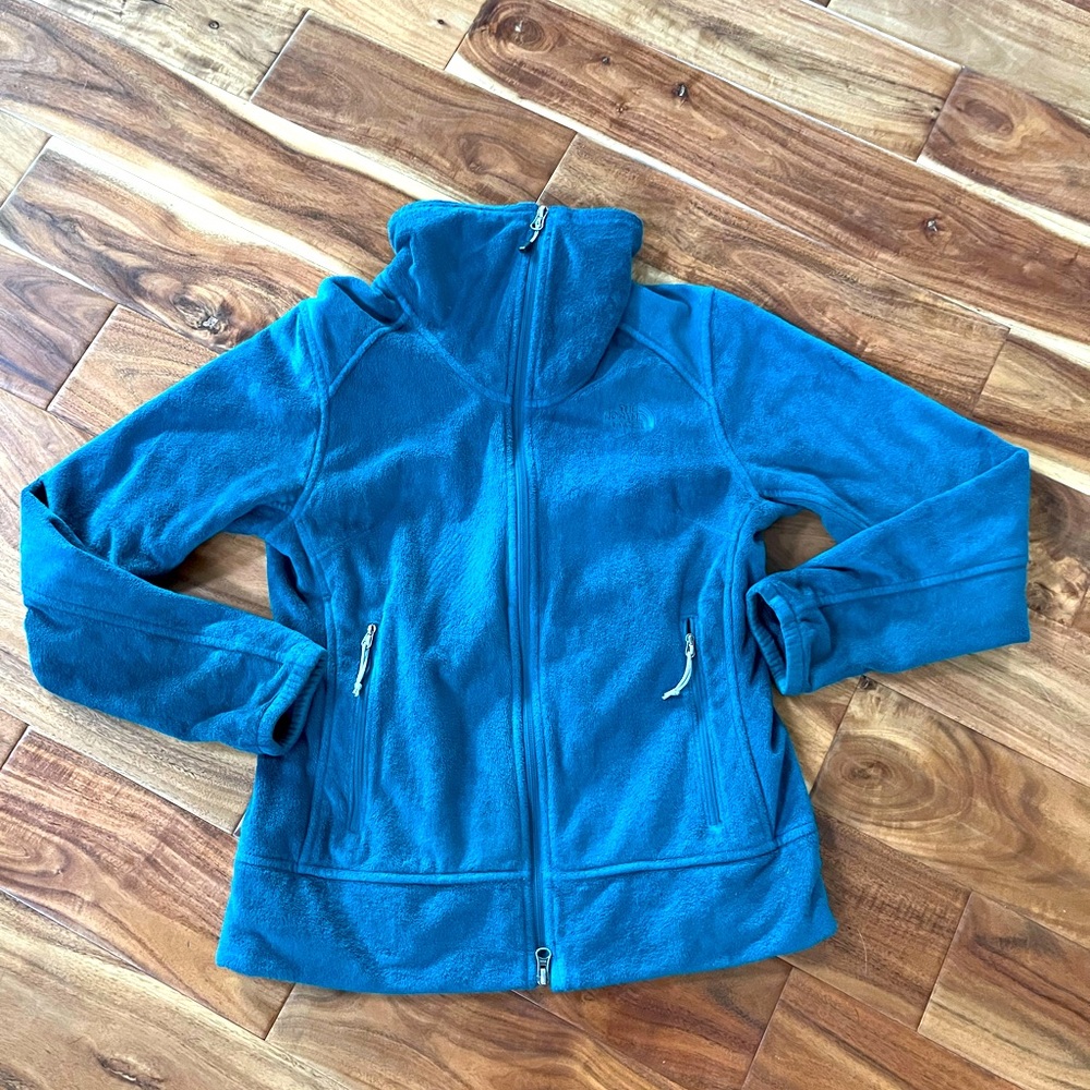 North face M Teal fleece zip up with high collar